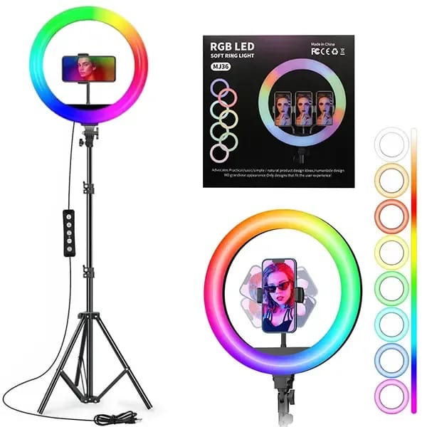 RGB Ring Light with Stand – 7 Colors, Adjustable