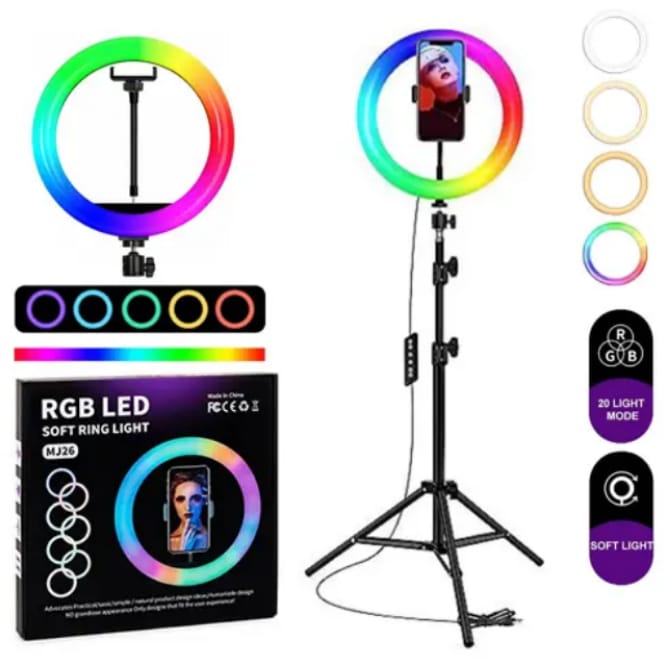 RGB Ring Light with Stand – 7 Colors, Adjustable