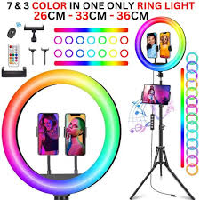 RGB Ring Light with Stand – 7 Colors, Adjustable